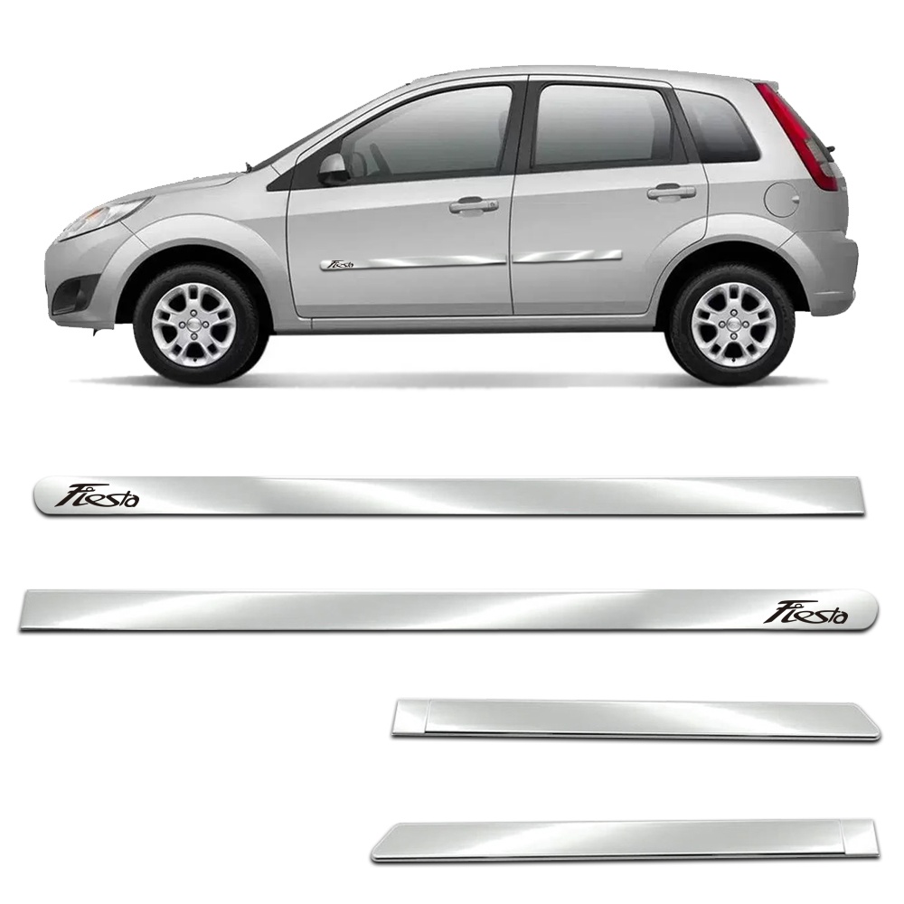 Jogo Friso Lateral Personalizado Modelo Largo Cor Cromado Fiesta 2011 á 2020 4 Portas