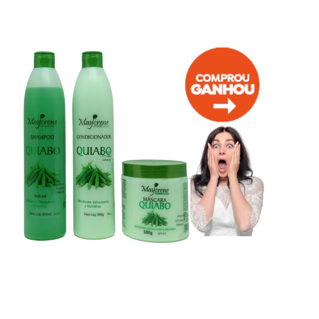 Kit Baba De Quiabo Para Cabelos Opacos e sem vida Com Shampoo, Condicionador e Mascara e Tônico para fortalecer