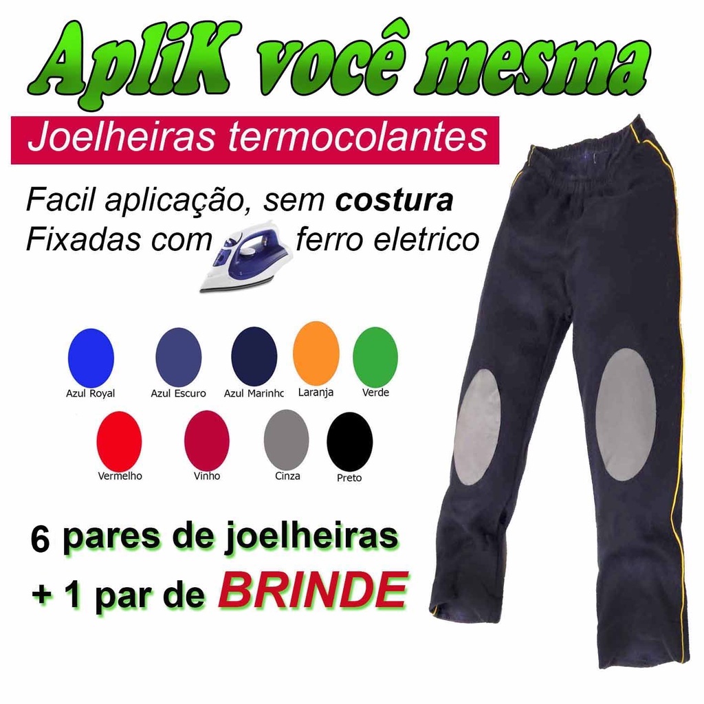 6 Pares Joelheira Aplik TERMOCOLANTE  PARA Reforço Calça P/Uniforme Escolar