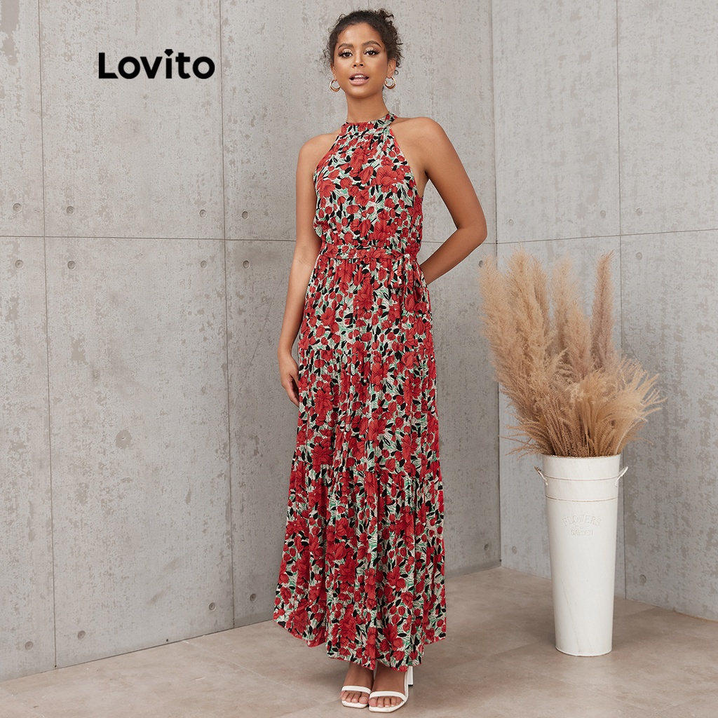 Vestido longo best sale floral frente unica