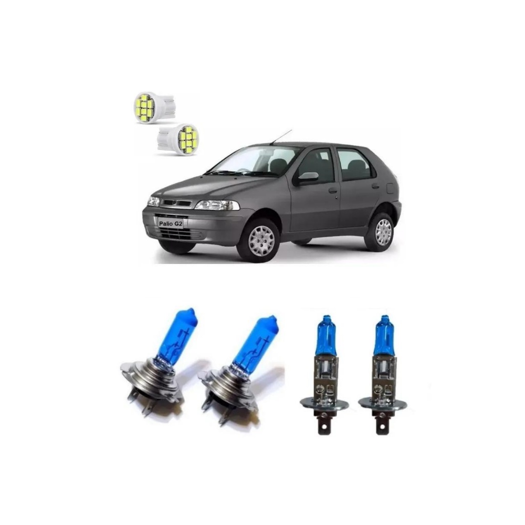 Kit Lâmpadas Super Branca Farol Alto E Baixo H7 H1 Palio G2 2001 2002 2003 2004