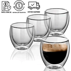 Copo Parede Dupla de Vidro 250 ml para Café Chá Suco Cerveja Chopp Copo Duplo Isolante