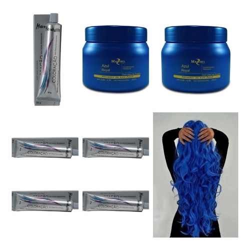 Kit Tinta Azul 5 Tinta + 2 Matizador Azul 250g Mairibel