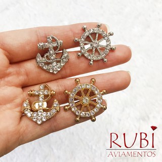 KIT 3 pares de Piercing Timão e Âncora com Crystal para Customização de Chinelos Sandalias e Afins