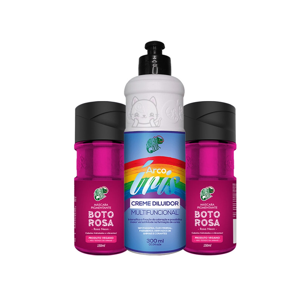 Kit 2 Boto Rosa  +  Creme Diluidor 300ml - Kamaleão Color