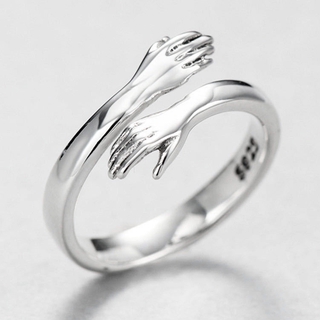 Prata Esterlina Amor Abraço Casal Anel Moda Retro Anéis Carta Anel De Dedo Tamanho Ajustável Unisex Jóias Presente