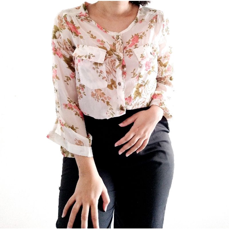 Social Feminina Delicada Florida Vintage Retro Blusa Social Shopee Brasil