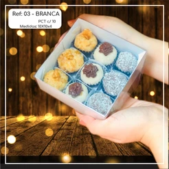 10 ~50 Caixas Embalagem 9 Doces Com Visor em Acetato BRANCA 10x10x4 - Ref. 03 ( Chocobraz )(CHOCO)