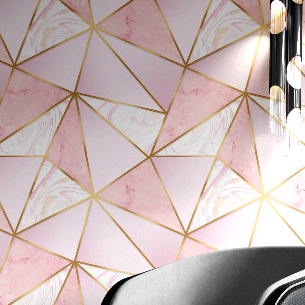 Papel de Parede Autoadesivo Geométrico Zara Rosa Gold Lavável Meia Parede em Oferta na Shopee