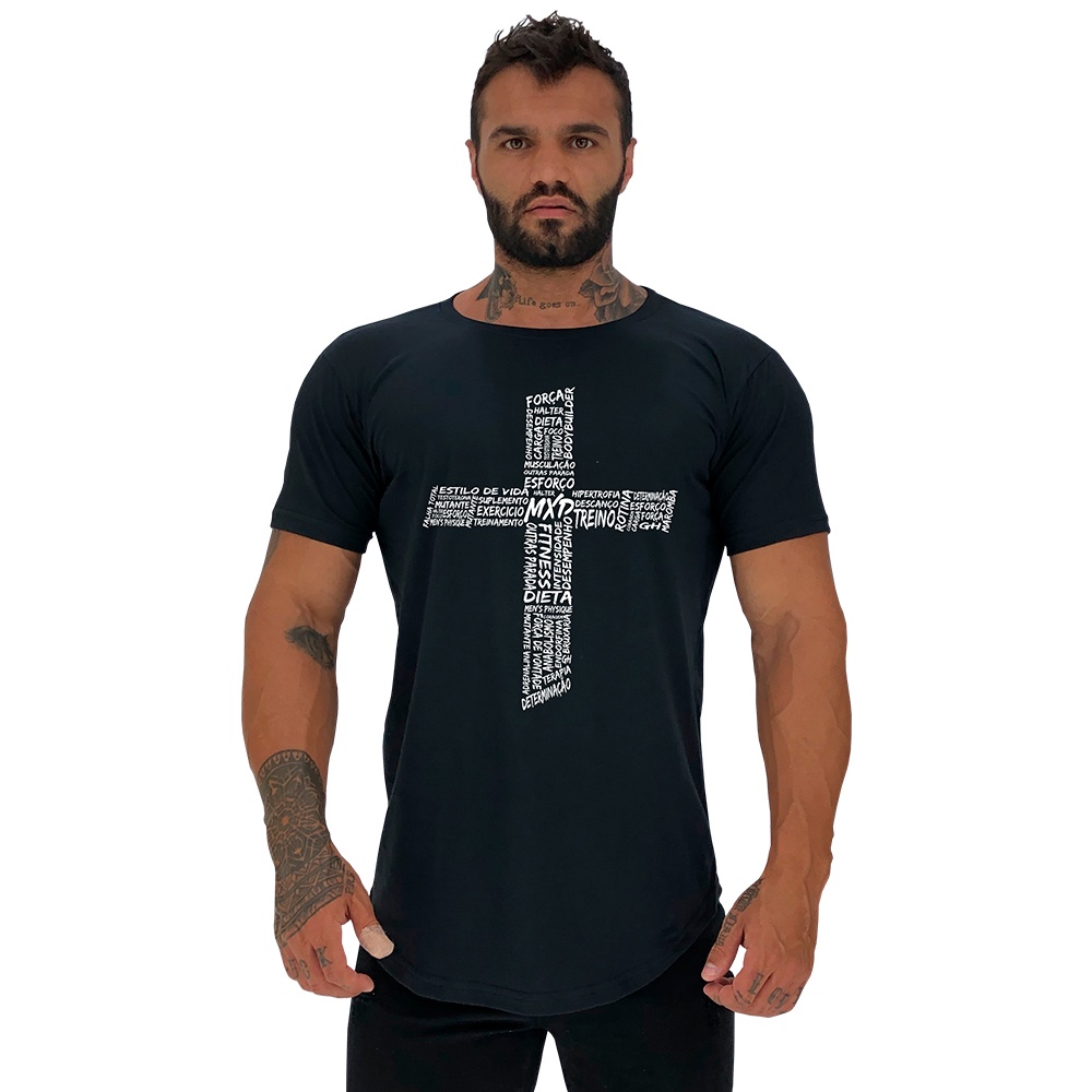 Camiseta Longline Slim Masculina MXD Conceito Academia Musculação Casual Coruja Peito Mosaico