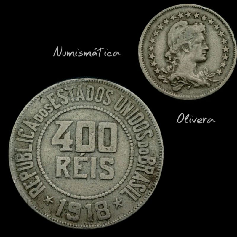 L.: 0018 - Moeda antiga 400 réis 1918 - Brasil.