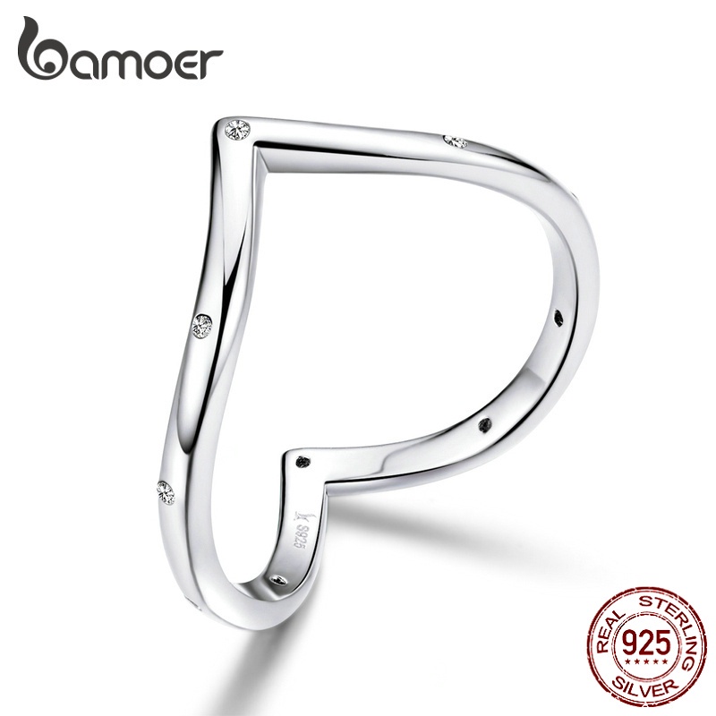 Anel Bamoer De Prata 925 Com Formato De Amor SCR622 - Fashion Accessories