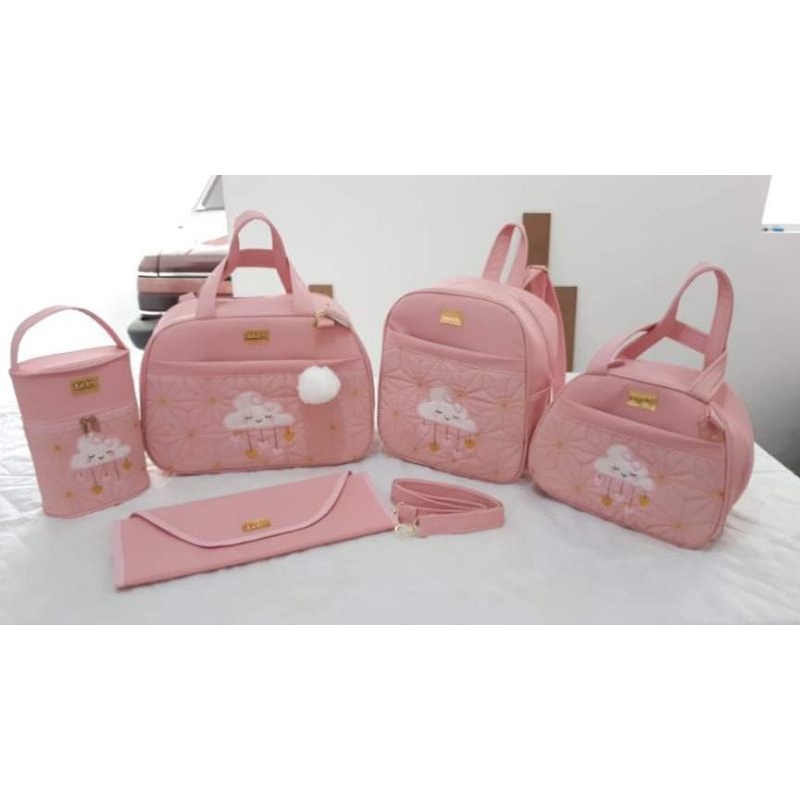 Kit Bolsas Maternidade De Nuvem Rosa Bebe Com 4 E 5 Pecas Shopee Brasil