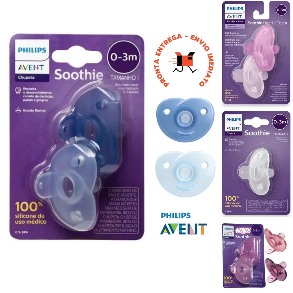 Chupeta Avent/Philips Soothie, 0-3 Meses Calmante Un ou Kit 2 Unidades Original