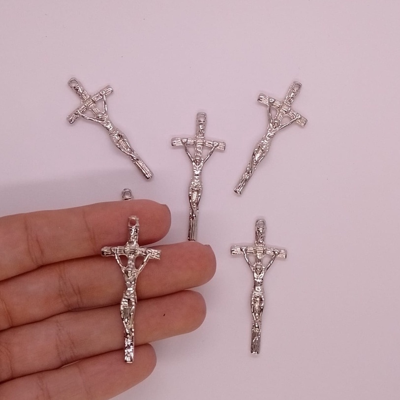 1 Cruz para Terço Níquel - Crucifixo - Peças para Terço Católico- Montagem de terço