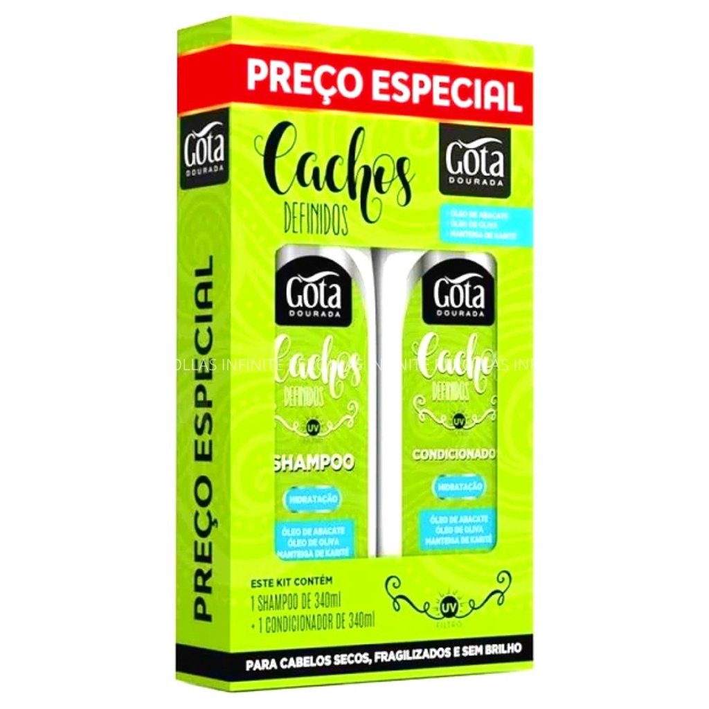 Kit Shampoo + Condionador 340ml Cachos Definidos Gota Dourada