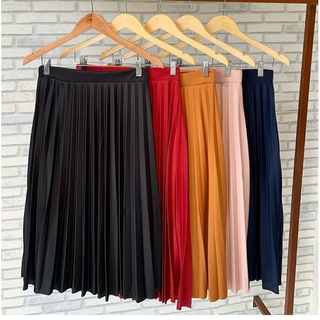 saia feminina midi plissada crepe tendência