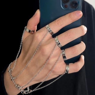 Anel De Corrente Personalizado Punk Com Combinação De Aberto/Moda Cor Prata/Pulseira Para Mulheres E Masculino