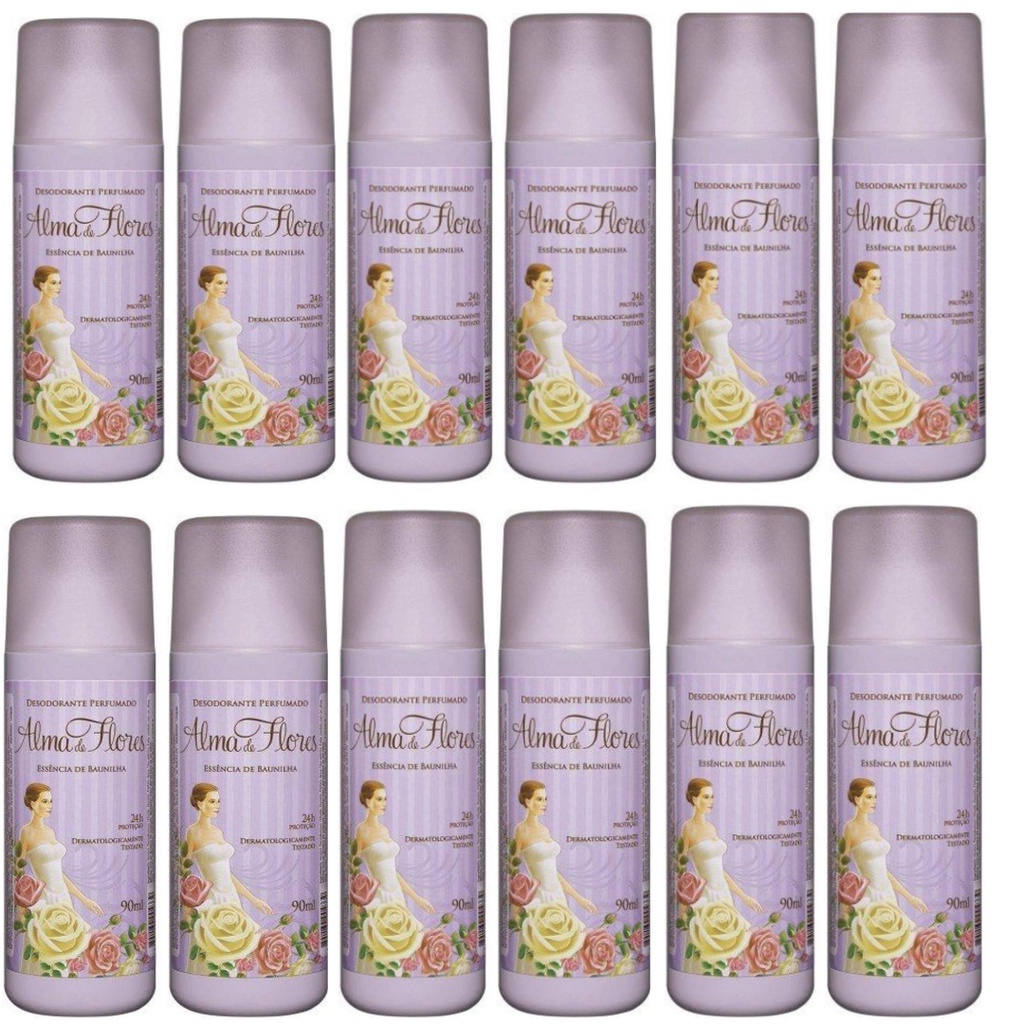 Kit Desodorante Spray Alma De Flores Essência de Baunilha 90ml 12 Unid