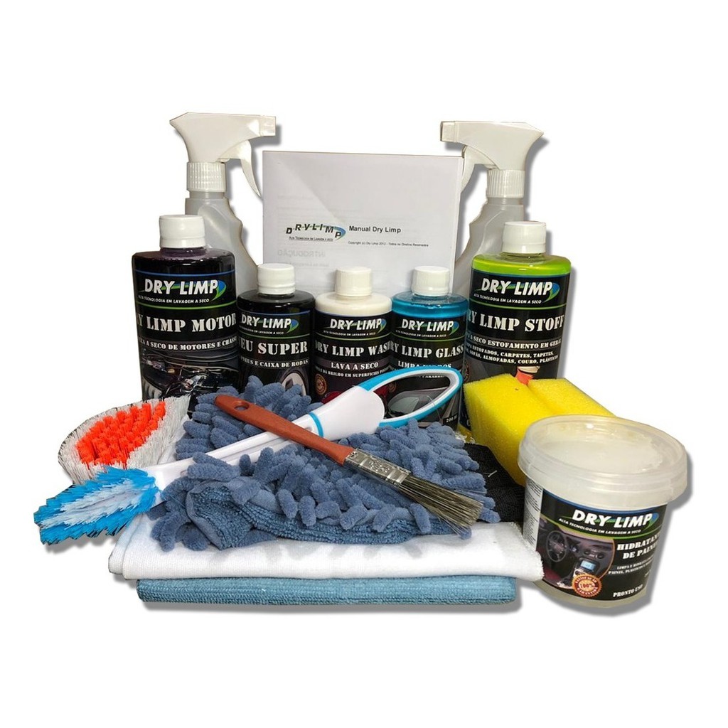 Mini Kit Completo Lavagem A Seco 20 Lavagens Ecológicas Lava E Encera A Pintura, Vidros, Pneus, Painel, Motor, Estofados