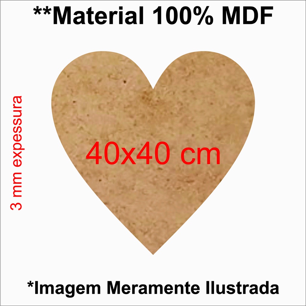 1 Placa Coração 40x40 cm MDF 3MM Cru