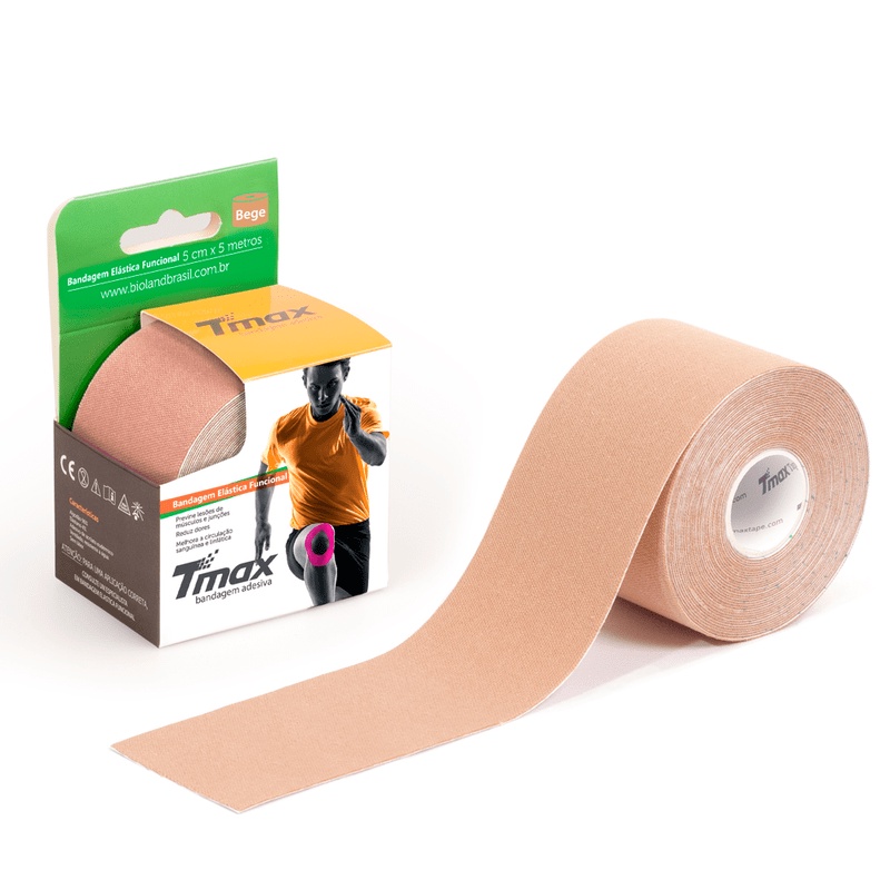 Fita Kinesio Tmax Bandagem Elástica Terapêutica 5 Cm X 5m Bege Original