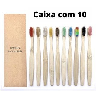 Caixa com 10 Escovas de Dentes de Bambu Cerdas Macias