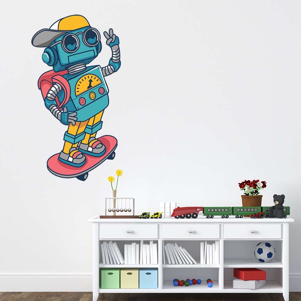 Adesivo de Parede Infantil Robo Skate Quarto Criança Menino - 073ir