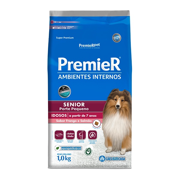 Ração Premier Ambientes Internos Senior 7+ para Cães Idosos de Pequeno Porte aci