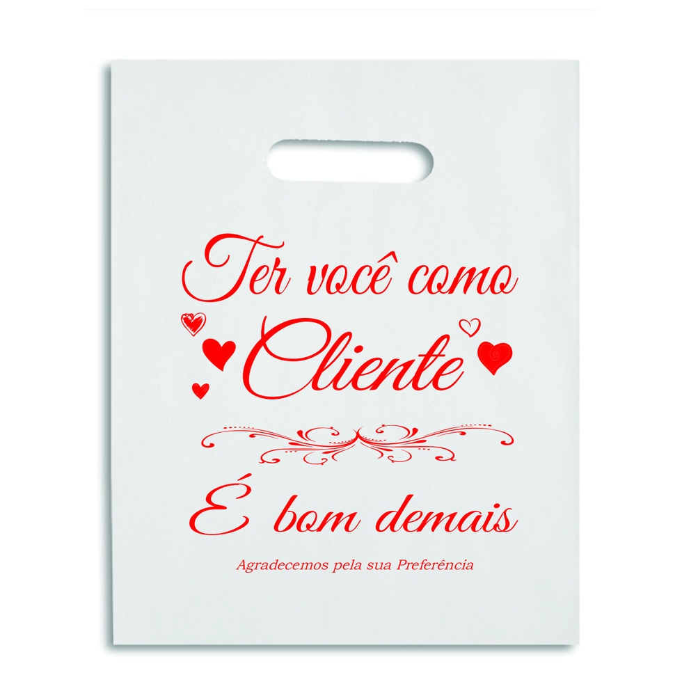 Sacolas Plásticas resistente  17X25 frases 50 unid. cliente - kits - perfumaria - acessorios