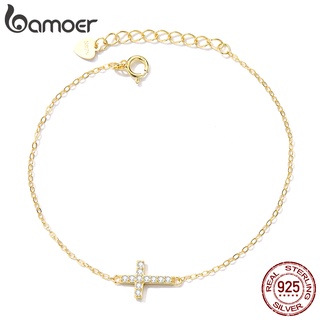 Bamoer 925 Pulseira De Prata Cruz 18 Cm Cadeia Ajustável Exquisite Jóias Presentes Para Mulheres Meninas