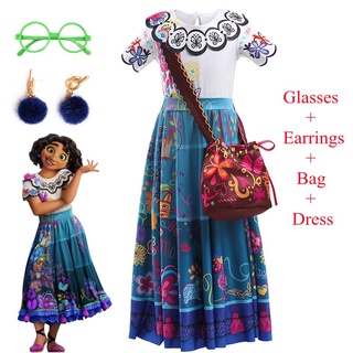 Encanto Madrigal Vestido Menina Cosplay Vestidos Extravagantes Para O Dia Das Bruxas Carnaval Óculos De Princesa Mirabel Traje