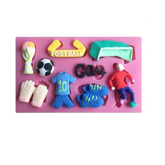 Molde de Silicone Tema de Futebol - Jogadores, Bola, Taça, Trave, Chuteira, Luvas, Uniforme - Molde de Silicone Tema Copa do Mundo para Artesanato e Confeitaria