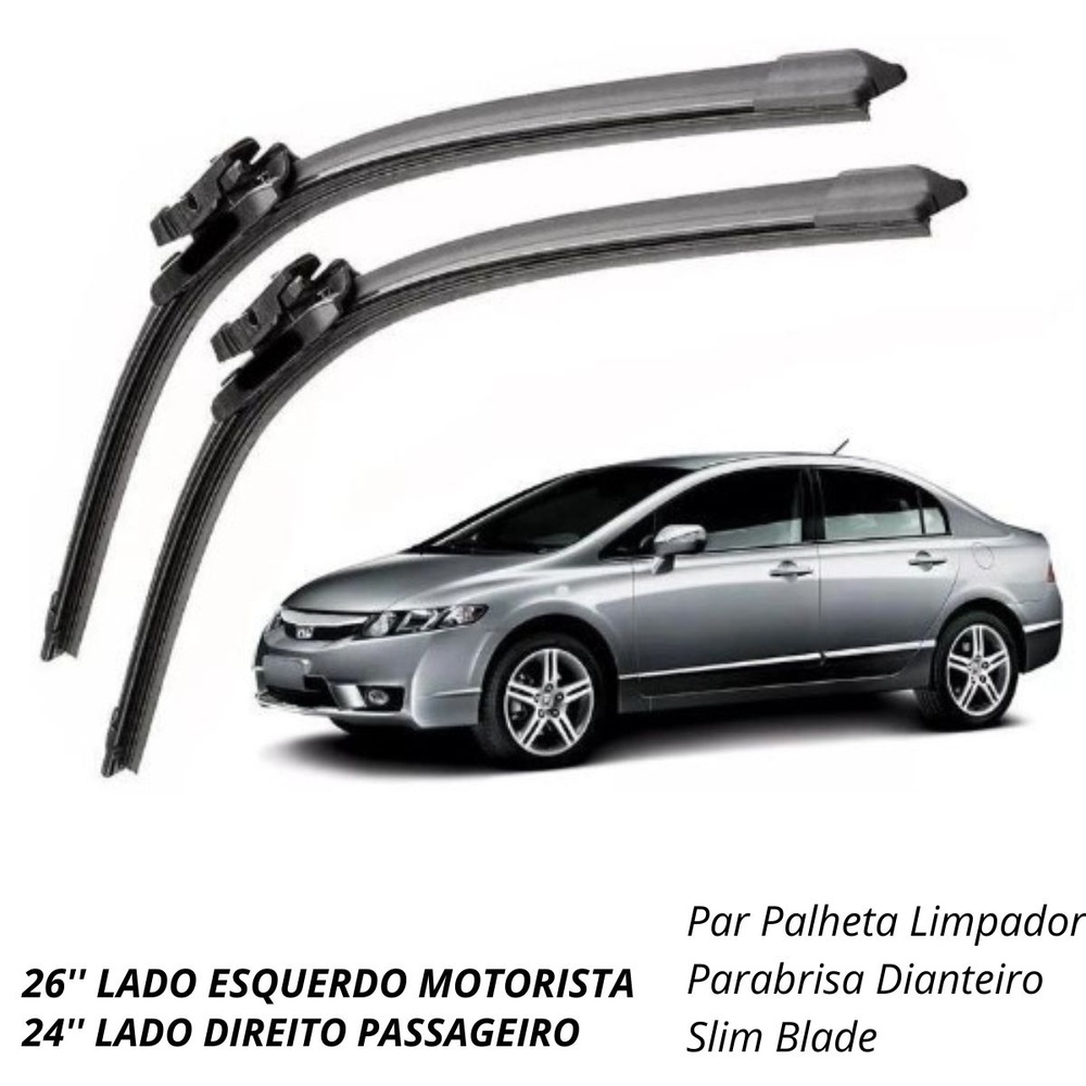 Par Palheta Limpador Parabrisa Dianteiro New Civic 2007 a 2011 Classe E 2009 A Diante