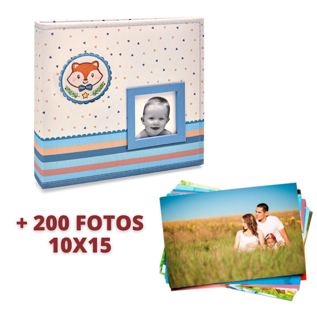 ÁLBUM DE 200 FOTOS PARA BEBES + 200 FOTO 10X15 REVELADAS 820