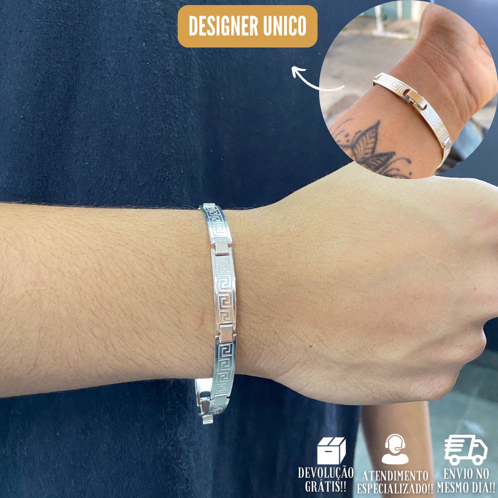 Bracelete De Prata Masculino 10g Pulseira Grossa Moderno Banhada