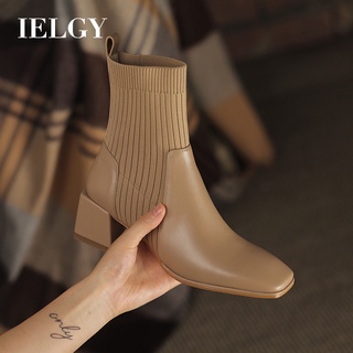 IELGY Martin Botas Outono E Inverno Novas De Tornozelo Elásticas De Malha Feminina De Salto Médio