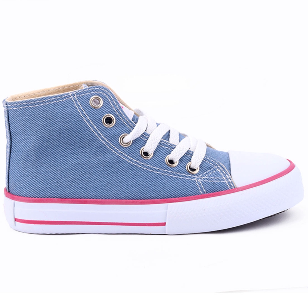 Tênis Feminino Cano Médio LPS STAR  by WorldColors - Jeans/Pink Fluor em Oferta na Shopee