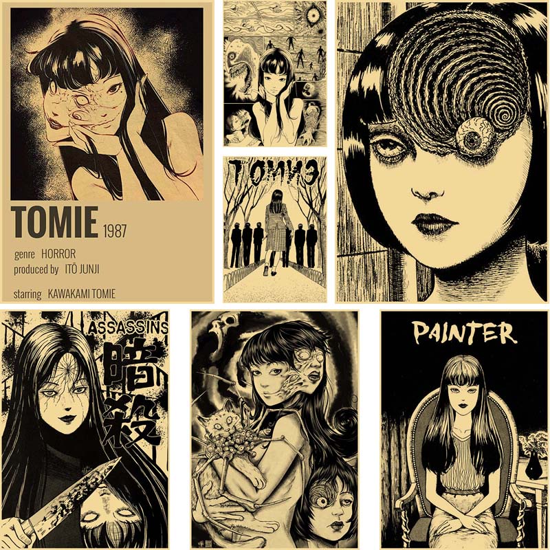 Japonês Anime Horror Cartaz De Papel Kraft Vintage Junji Ito Obras Home Room Art Decor Adesivo De Parede Decoração Pintura