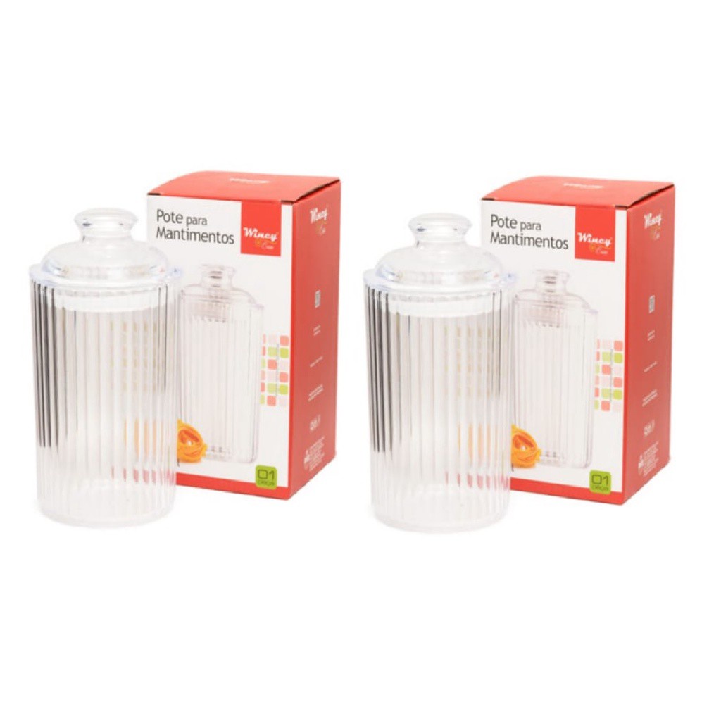 Kit 2 Pote para Mantimentos Condimento 900ml Acrílico Hermético - Wincy