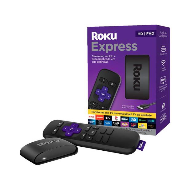 Roku Express Streaming Player Full Hd com Controle Remoto e Cabo Hdmi - SMART