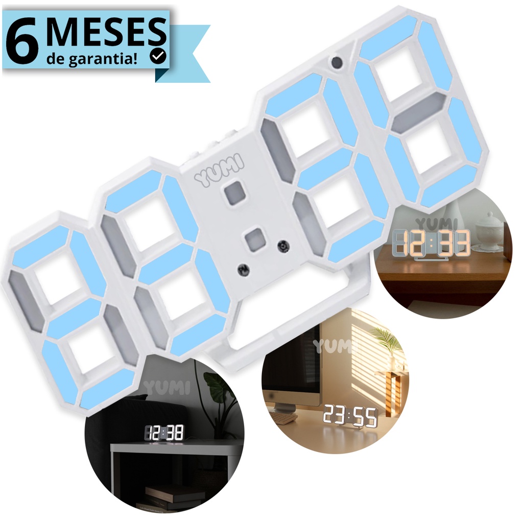 Relogio Digital 3d Led Parede Mesa Alarme Snooze Com Alarme 12/24 Horas em Oferta na Shopee