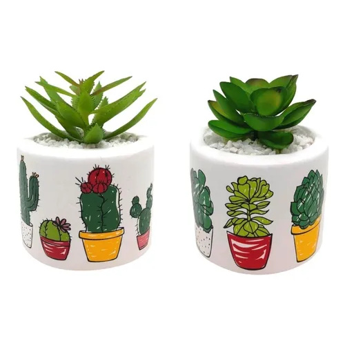 2 CACHEPOT De Ceramica Decorado Para Suculenta Cacto E Flor