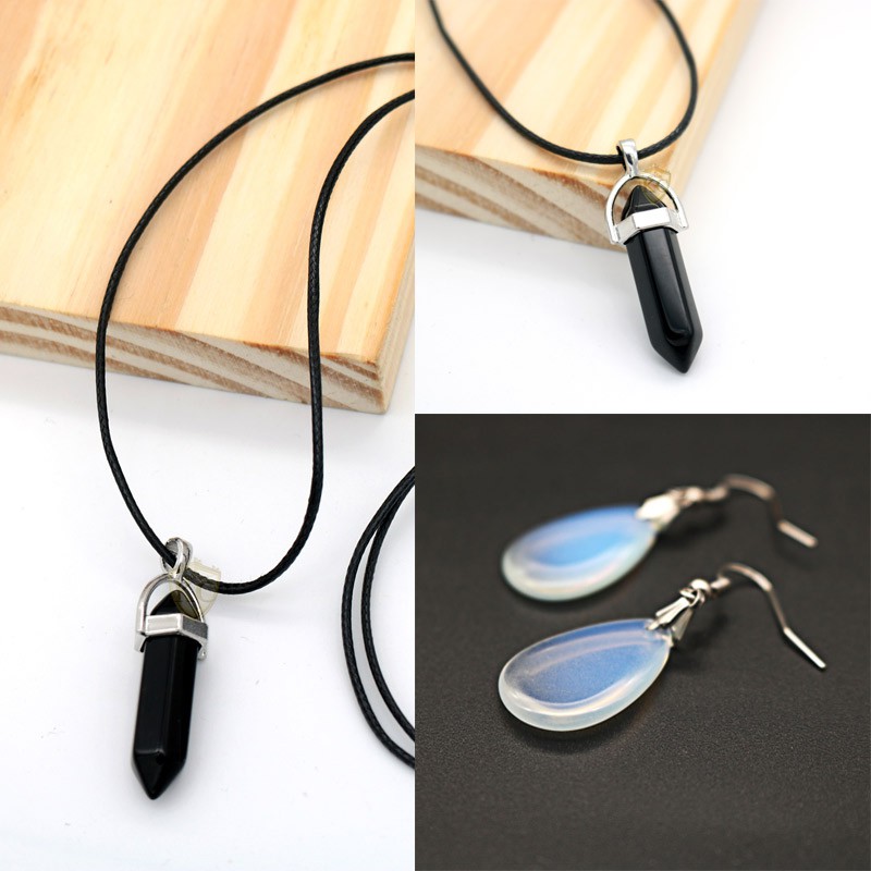 colar onix preto + brinco pedra da lua pedra natural verdadeira