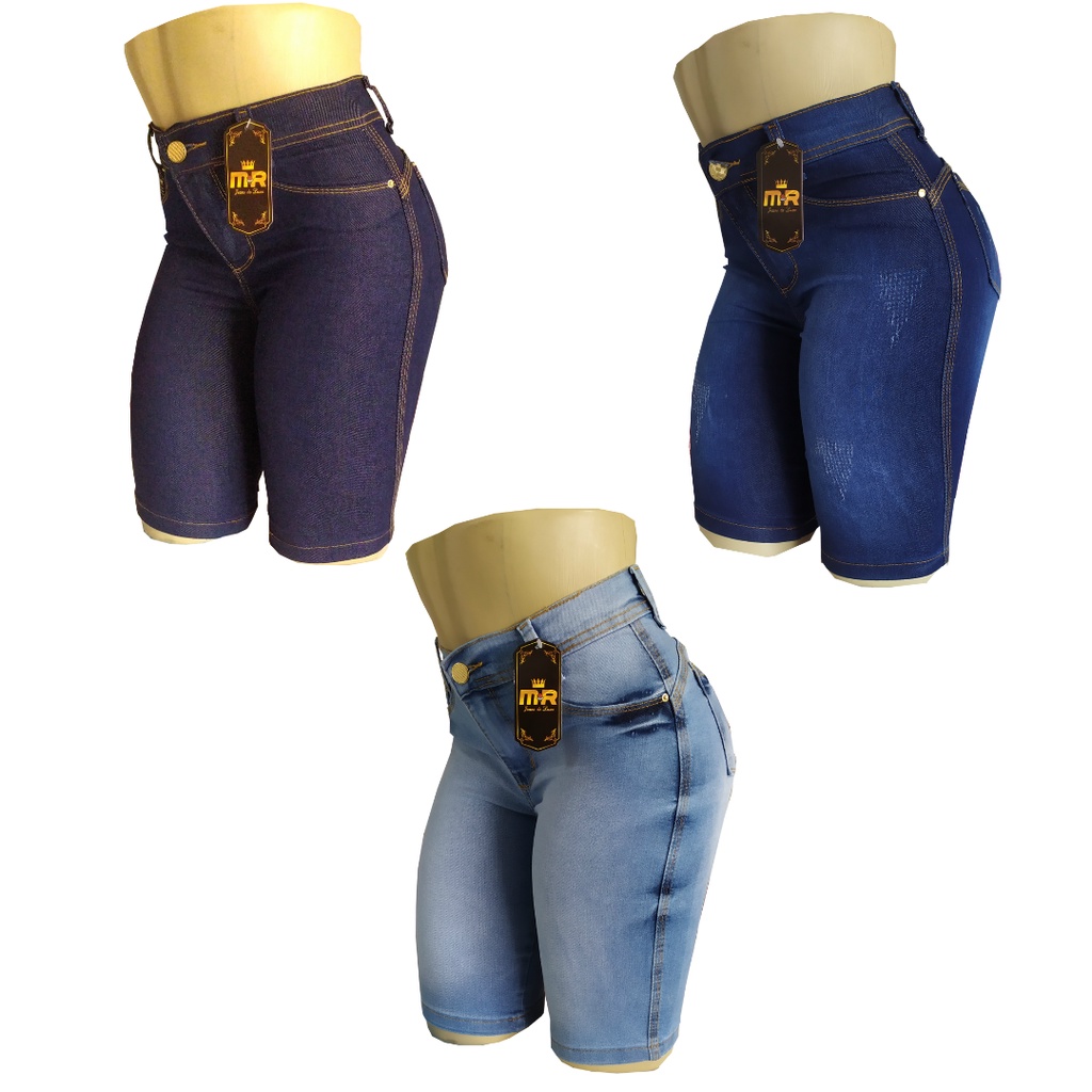 Kit 3 Shorts Jeans Ciclista Feminino Lycra Plus Size