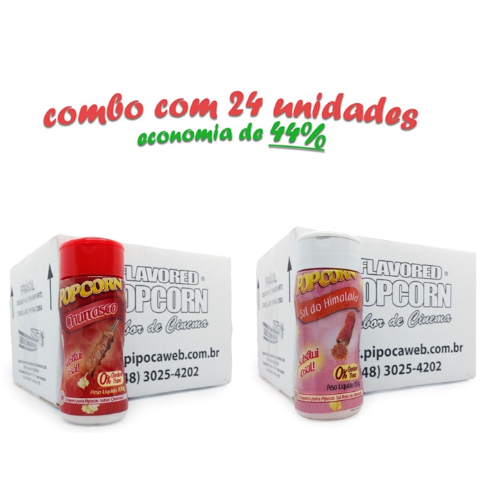 Temperos para Pipoca 100g | 24un - Sabores 12un. Churrasco - 12un. Sal do Himalaia