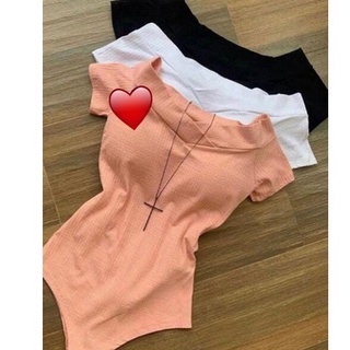 Body feminino malha canelada manga curta ombro a ombro lançamento