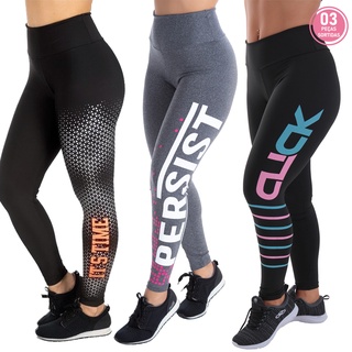 Kit 3 Leggings Com Silk Fitness Tecido Duplo, Zero Transparência Proteção Uv em Oferta na Shopee
