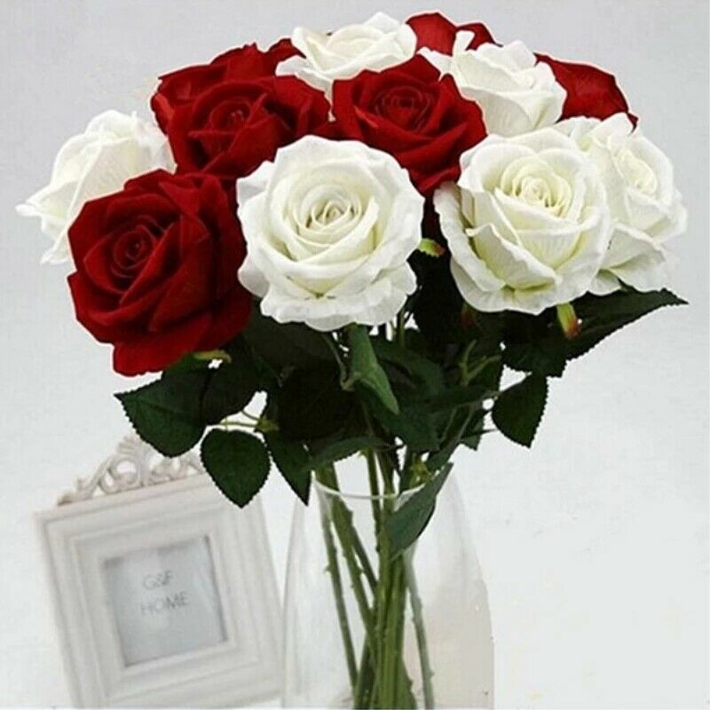 10pçs Flor Artificial Rosa Vermelha E Branca Para Festa