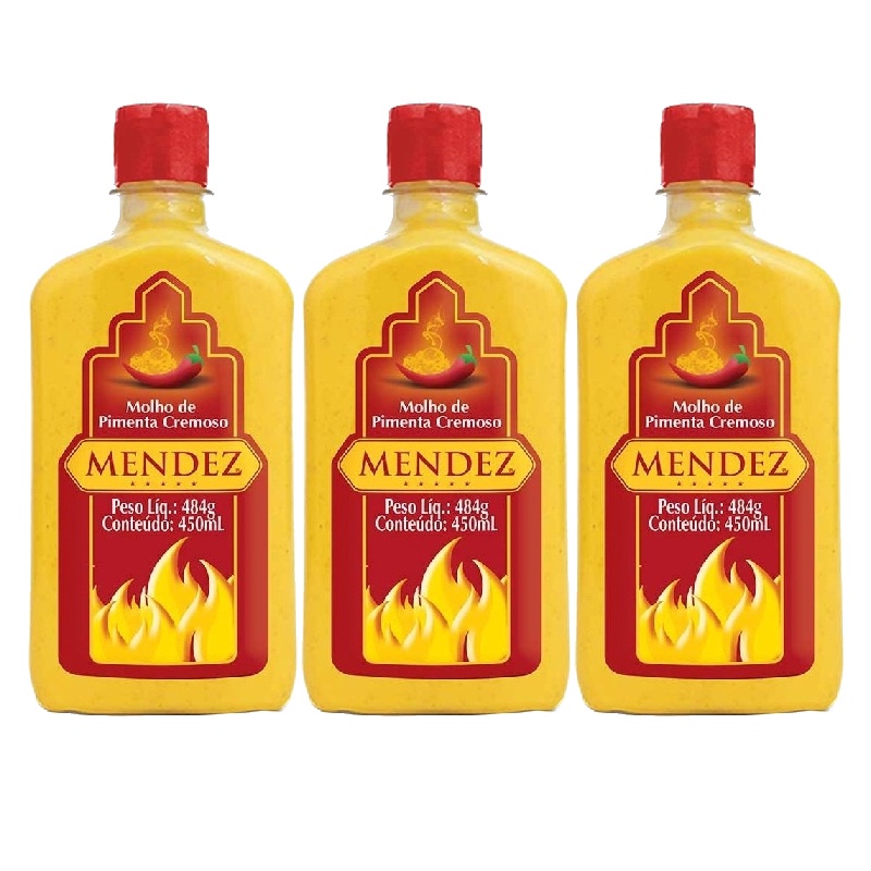 KIt Molhos de Pimenta Mendez Cremoso Tradicional kit com 3 unidades de 450ml